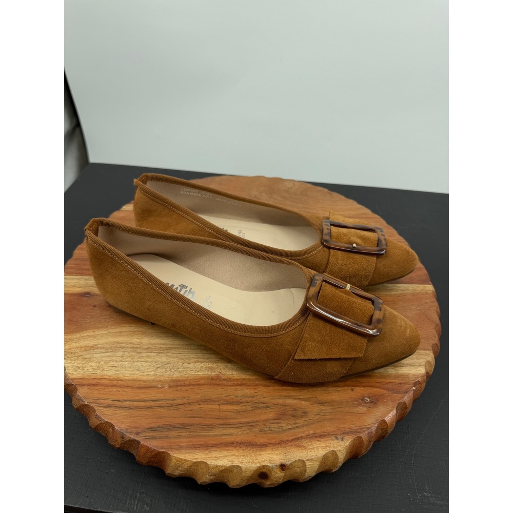 Le Matin Buckle Pointed Toe Flats Womens 39 brown Suede Italy Tortoise shell